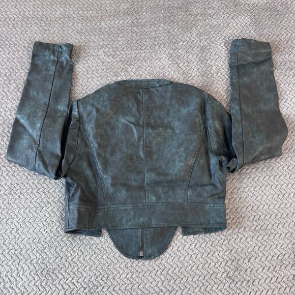 NWT Fashion Nova Arlo Green Washed Faux Leather Vegan Crop Zip Up Jacket Size M - Picture 5 of 6